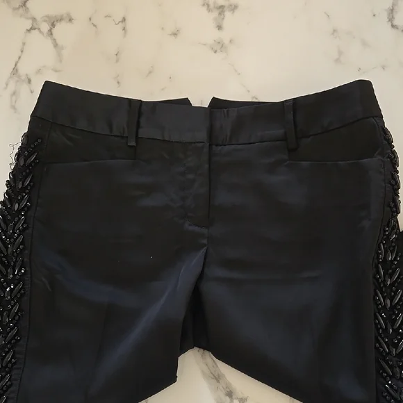 Express Black Tuxedo Editor Dress Pants – Beaded Embroidery Tailored Fit Size 4 - Picture 5 of 7